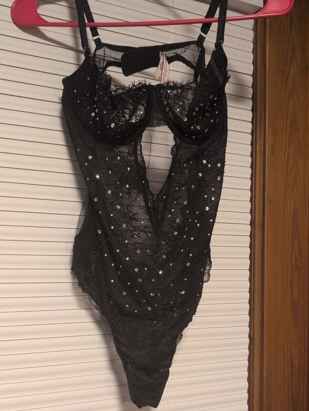 Victoria's Secret Black Lace Sequin Bodysuit with Underwire